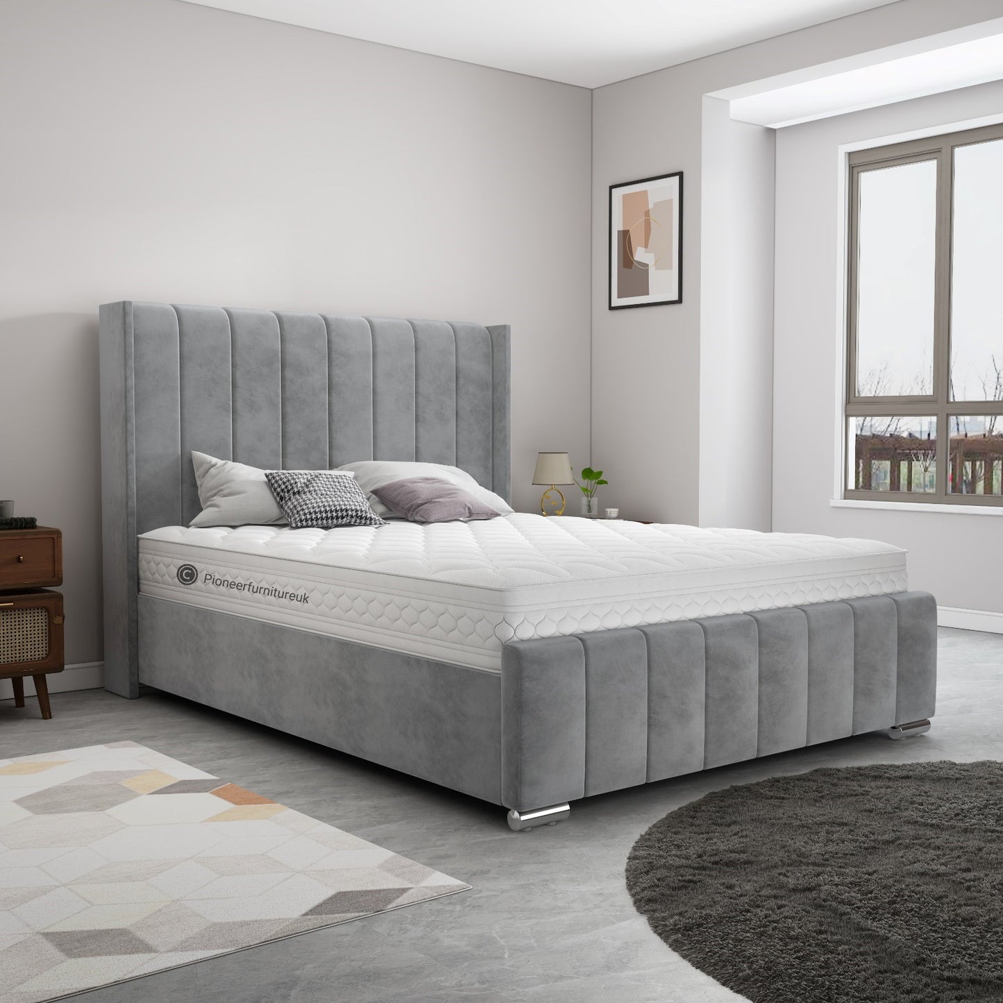 Grand Panel Winged Double 4ft6 Ottoman Storage bed - Grey