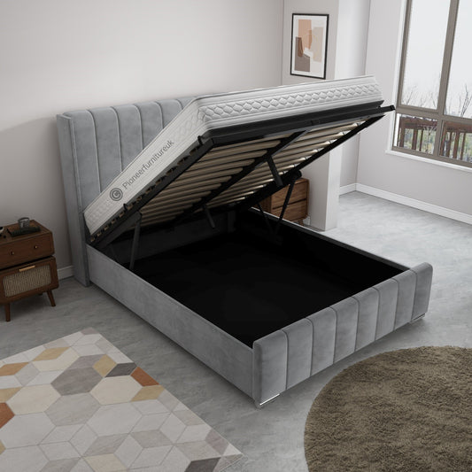Grand Panel Winged Double 4ft6 Ottoman Storage bed - Grey