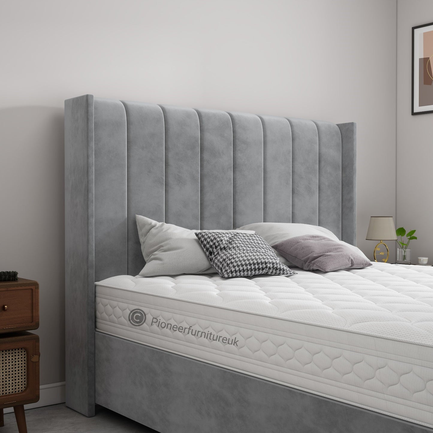 Grand Panel Winged Double 4ft6 Ottoman Storage bed - Grey